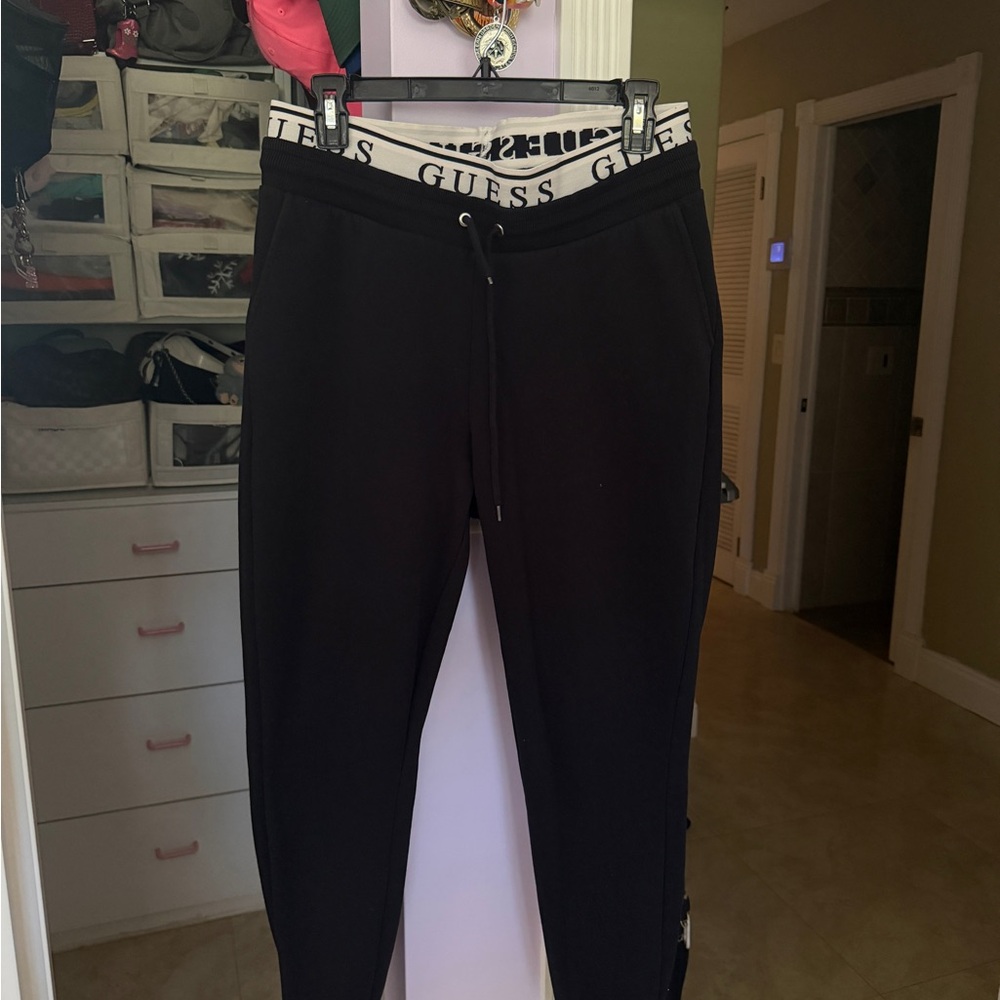 GUESS woman’s Black Sweatpants with Logo Waistband